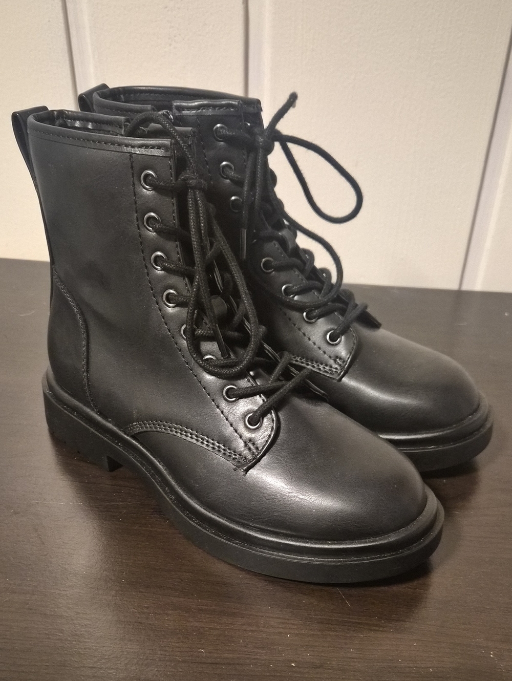 Black Lace-Up Combat Boots for Women